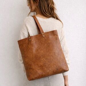 Vintage Magnolia Leather Tote Bag Brown Minimalist Slouchy Leather Carryall